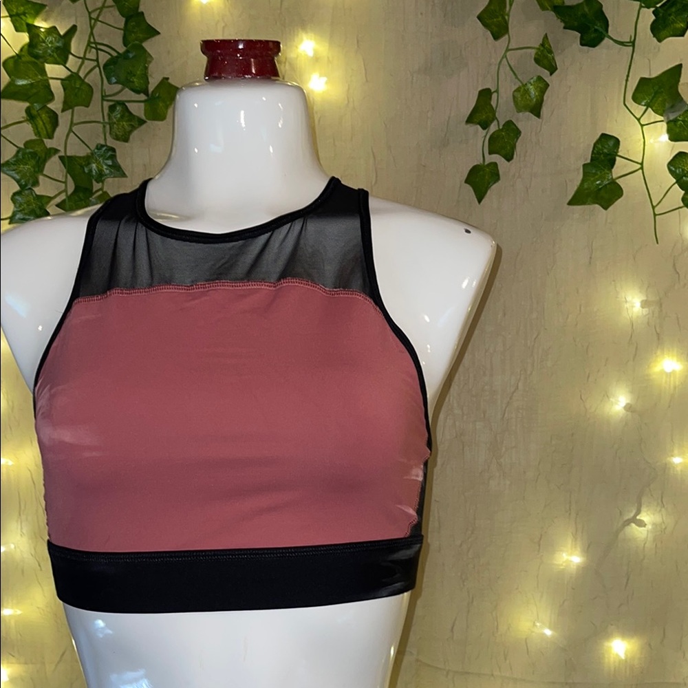 PINK Victoria's Secret Sports Bra Pink and Black Mesh Design